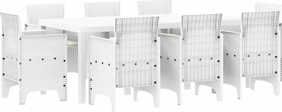 vidaXL Set de masă pentru grădină 9 pcs Alb Polipropilenă