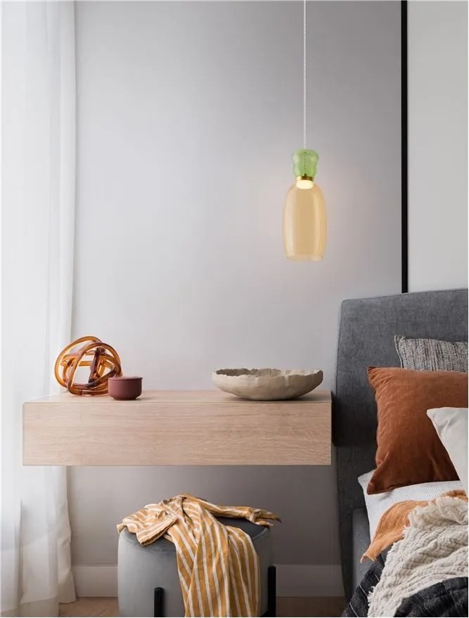Pendul LED, Lustra design modern Pluma verde deschis/ galben