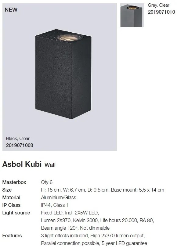 Aplica LED exterior cu iluminat up/down IP44 Asbol Kubi negru 2019071003 NL