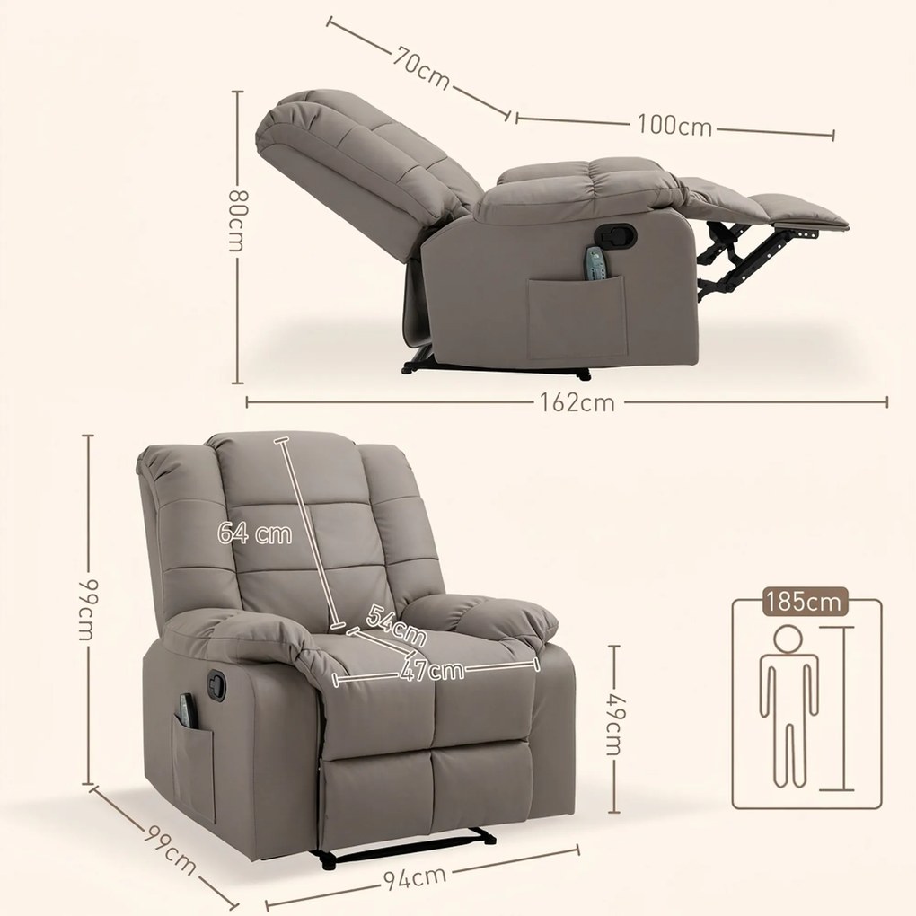HOMCOM Fotoliu de Relaxare cu Masaj din Piele Artificiala | Aosom Romania