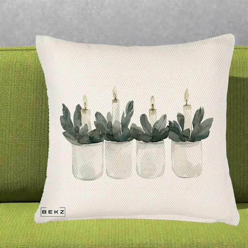 Perna Decorativa Lumanari Advent in Borcane, 40x40 cm, Crem Reliefat, Husa Detasabila, Perna Inclusa, BEKZ®