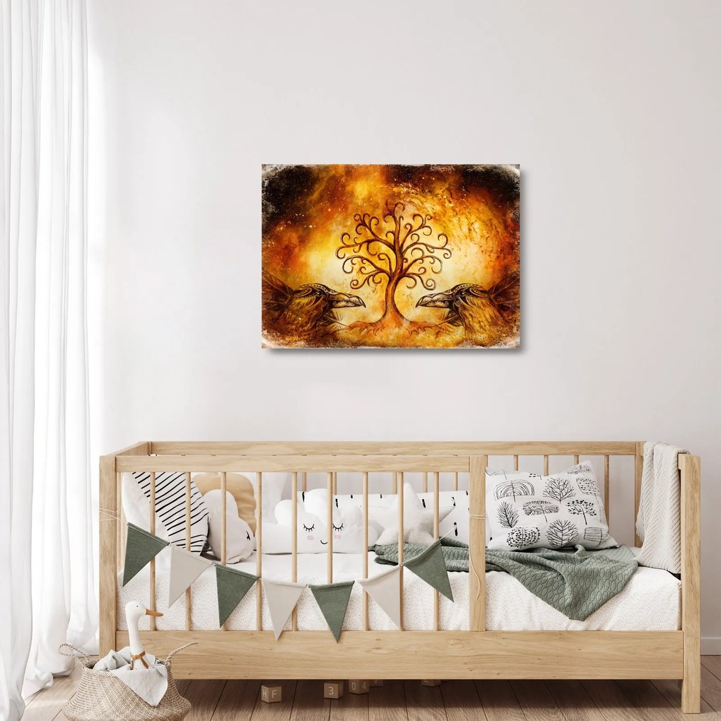 Tablou pe sticlă natural abstract cu copac (70x50 cm)