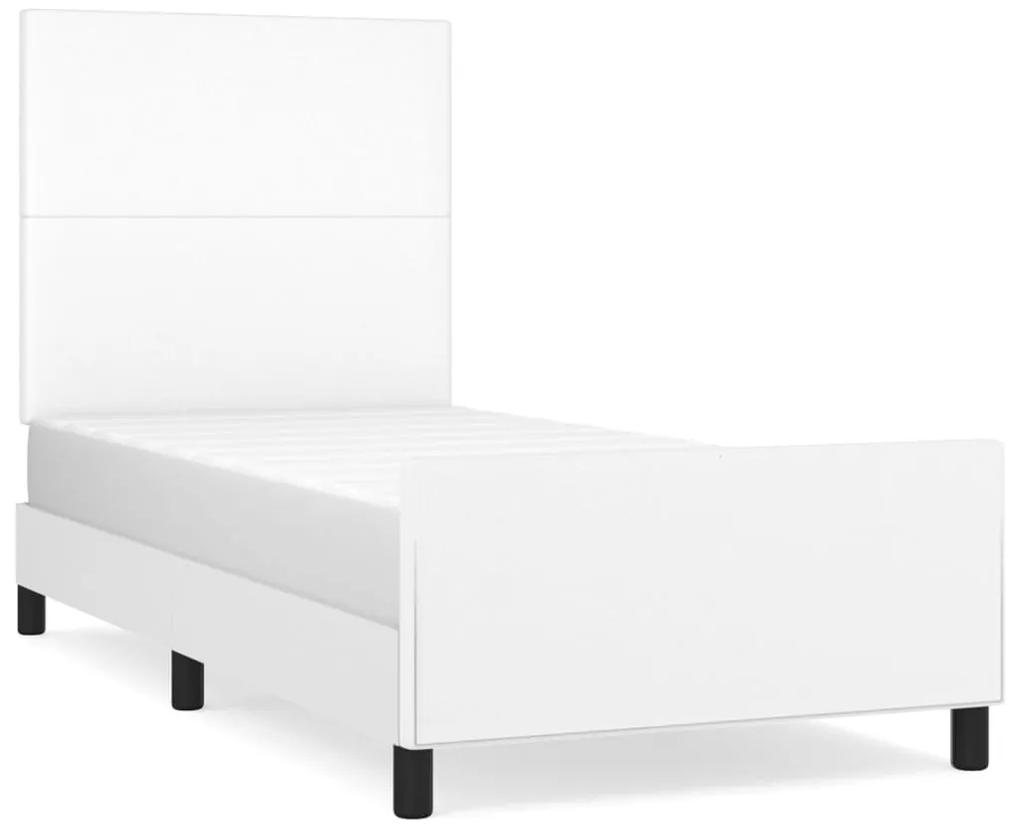 Cadru de pat cu tablie, alb, 90x190 cm, piele ecologica Alb, 90 x 190 cm, Design simplu