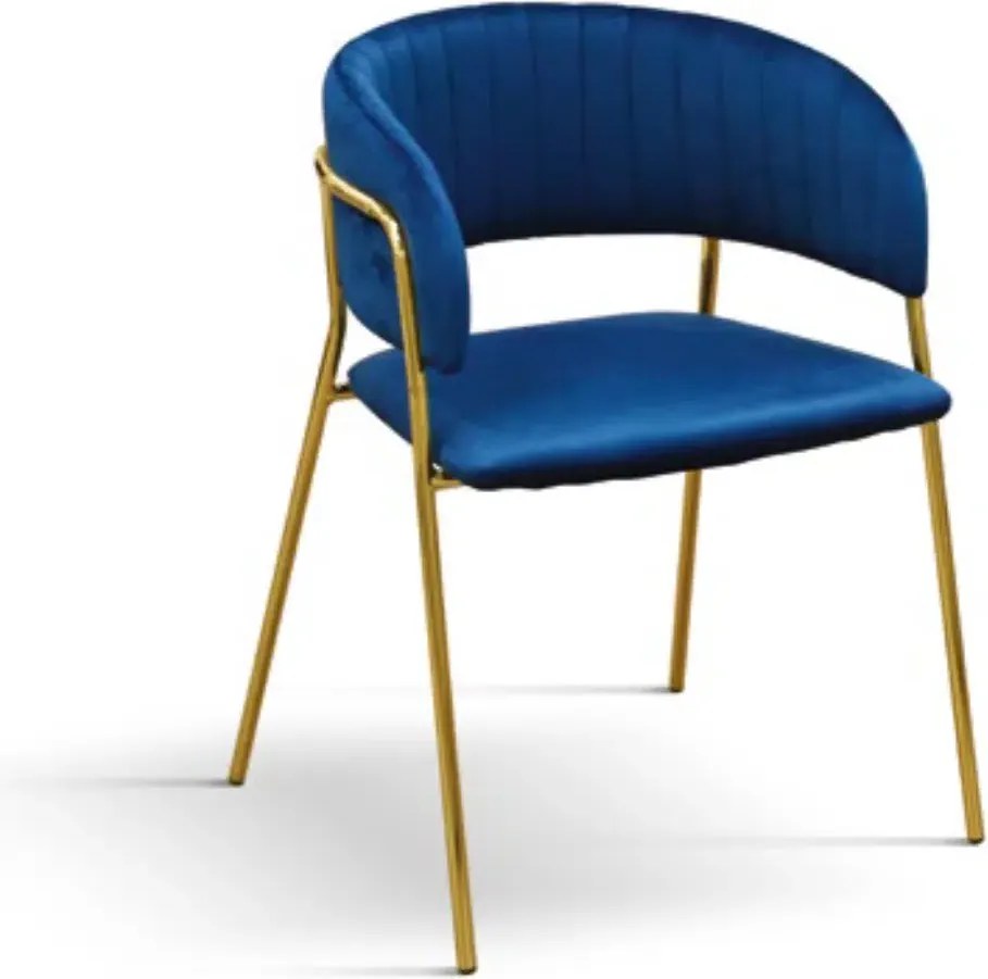 Set 2 scaune Milano, structura metalica aurie, catifea - STANDARD - AURIU - ALBASTRU - CATIFEA