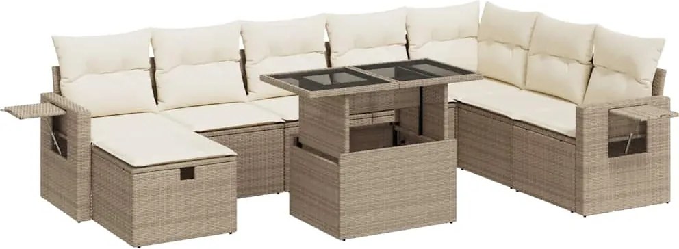 vidaXL Set canapele de grădină, 9 piese, cu perne, bej, poliratan