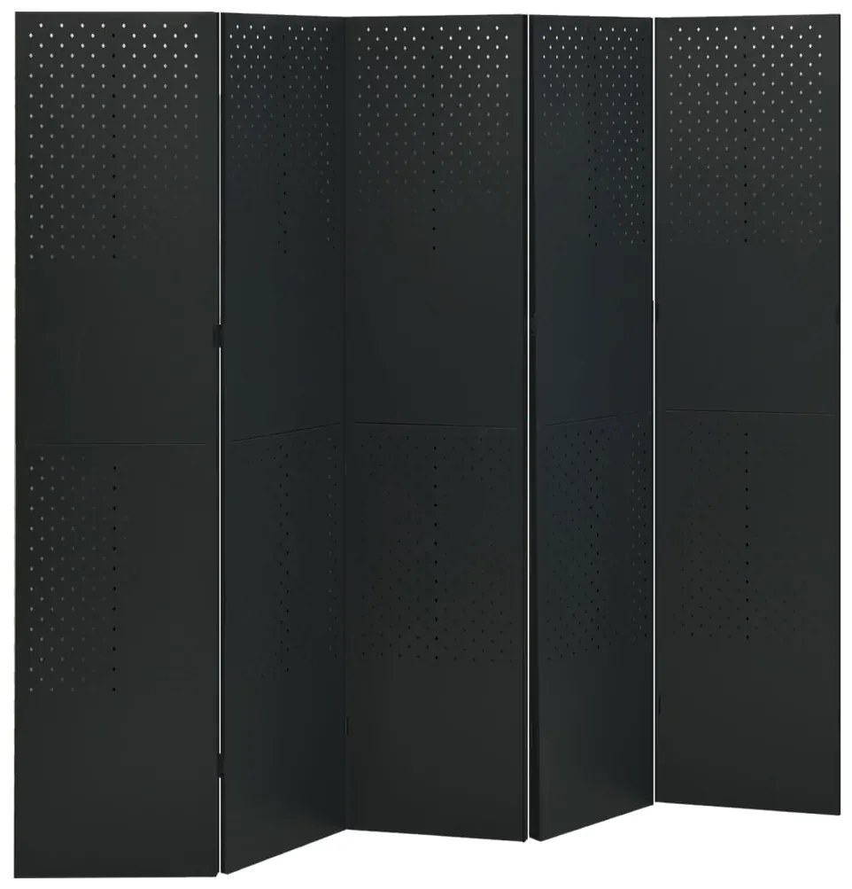 335901 vidaXL Paravan de cameră cu 5 panouri, negru, 200x180 cm, oțel