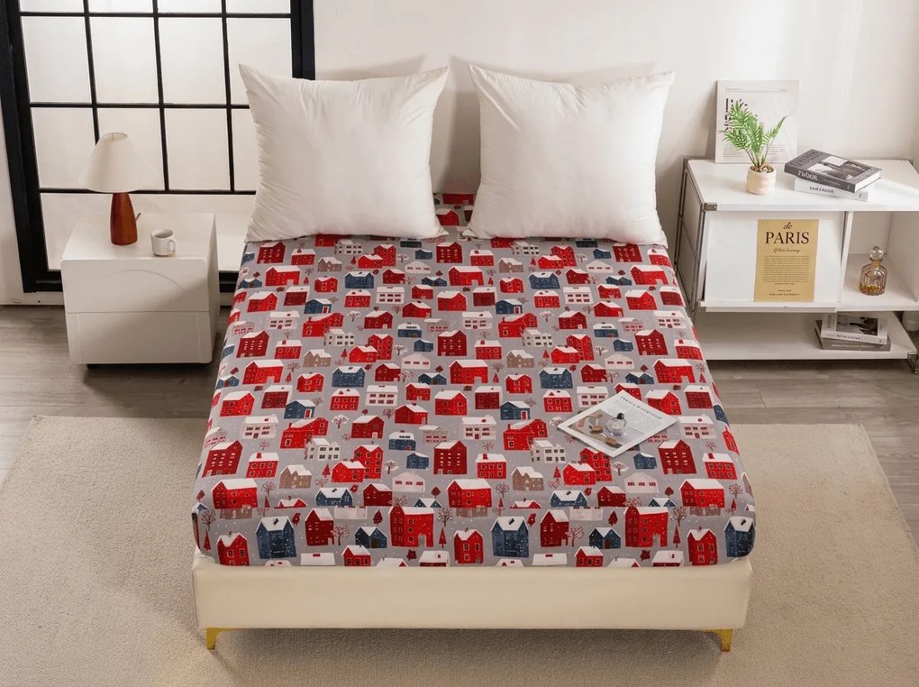 Cearsaf din microfibra WINTER COTTAGE gri 180x200 cm