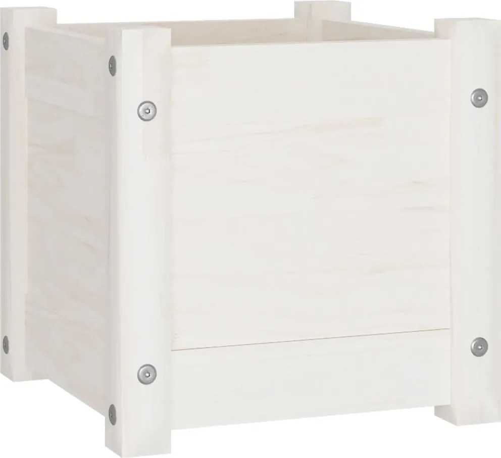 vidaXL Jardinieră de grădină, alb, 31x31x31 cm, lemn masiv de pin