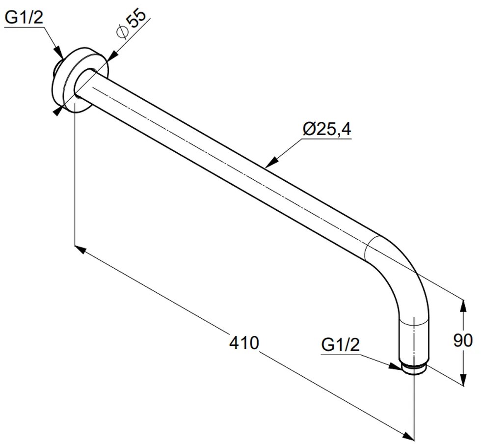 Brat de dus 40 cm, crom Crom lucios