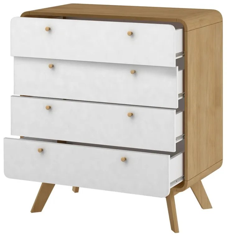 Comodă albă/în culoare naturală înaltă cu aspect de lemn de stejar 80x88 cm Caitlin – Støraa