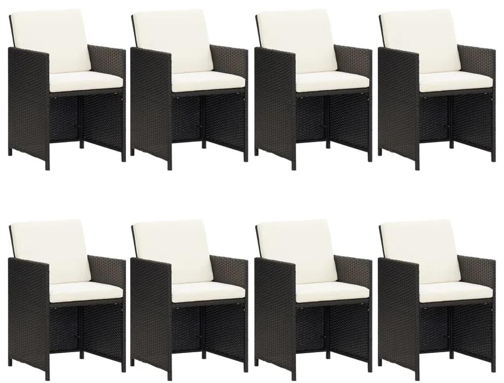 Set mobilier de gradina cu perne, 9 piese, negru, poliratan Alb si negru, 219 cm table length, 8x fotoliu + masa, 1