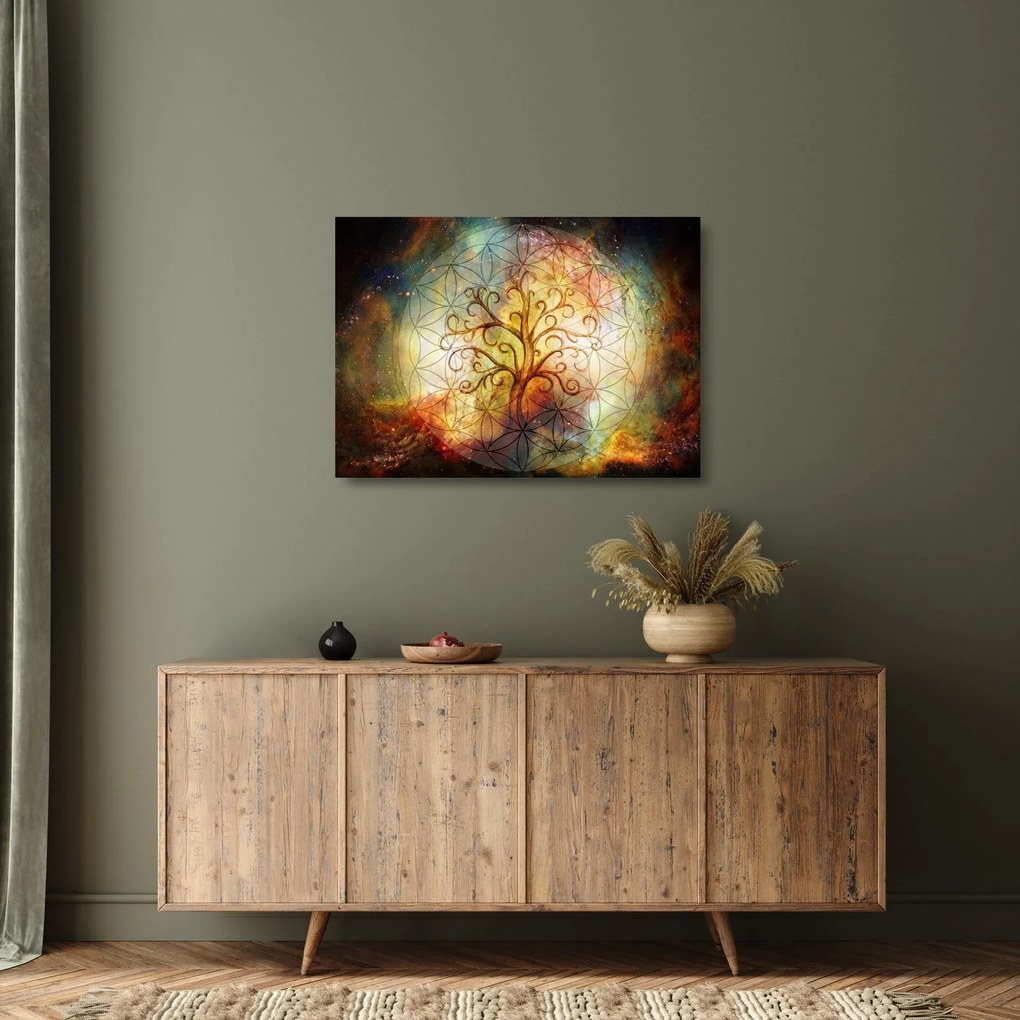 Tablou pe sticlă abstract cu copac (70x50 cm)