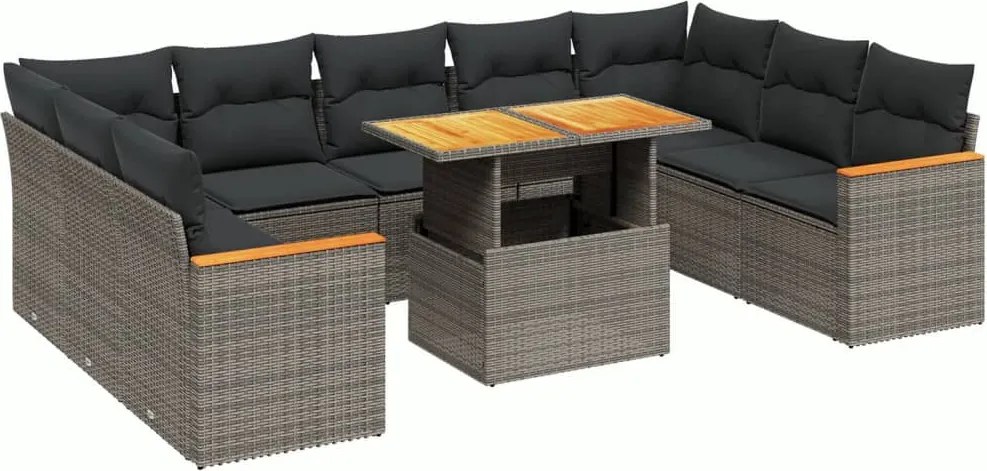 vidaXL Set mobilier de grădină cu perne, 10 piese, gri, poliratan