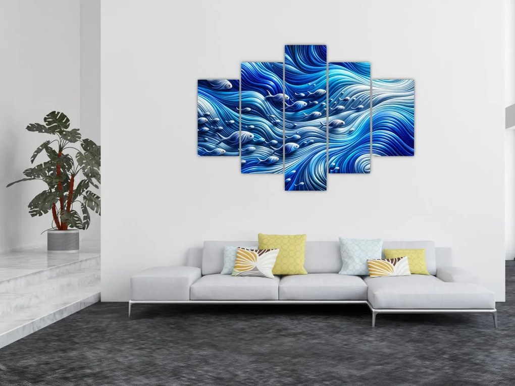 Tablou – Pești în valuri (150x105 cm)
