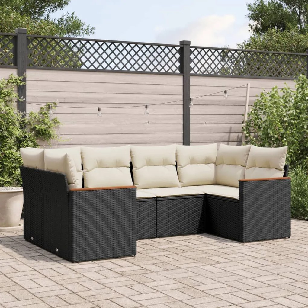 vidaXL Set mobilier de grădină cu perne, 6 piese, negru, poliratan
