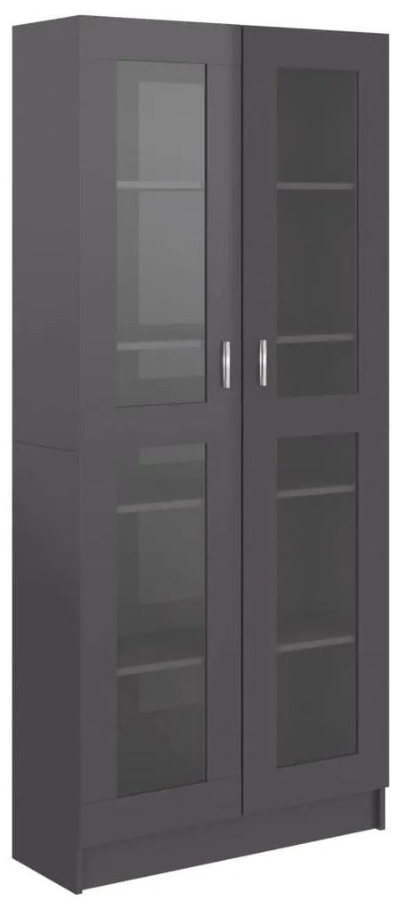 802776 vidaXL Dulap cu vitrină, gri extralucios, 82,5 x 30,5 x 185,5 cm, PAL