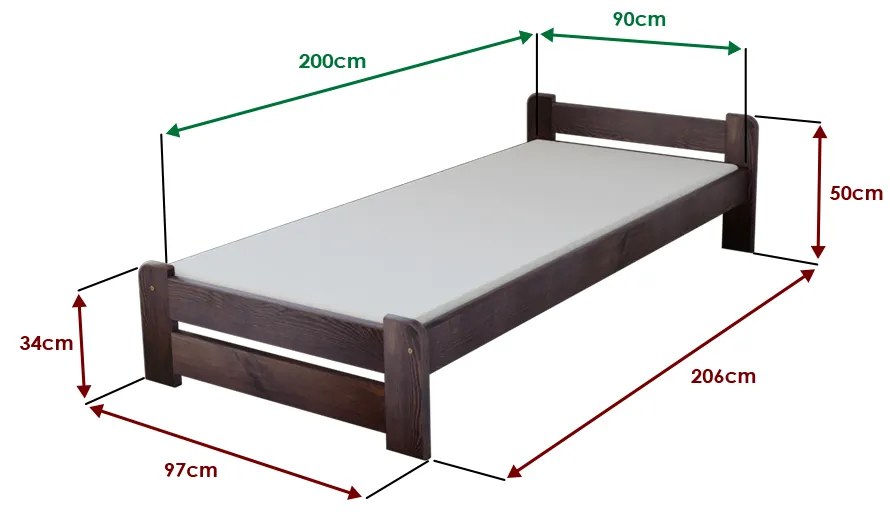 Pat Emily 90x200 cm, nuc Saltele: Cu saltele Somnia 18 cm, Somiera pat: Cu lamele drepte