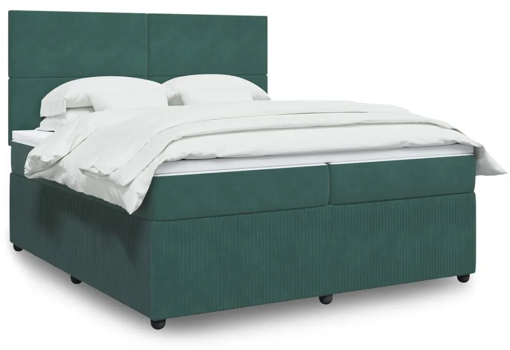 3292427 vidaXL Pat box spring cu saltea, verde închis, 200x200 cm, catifea