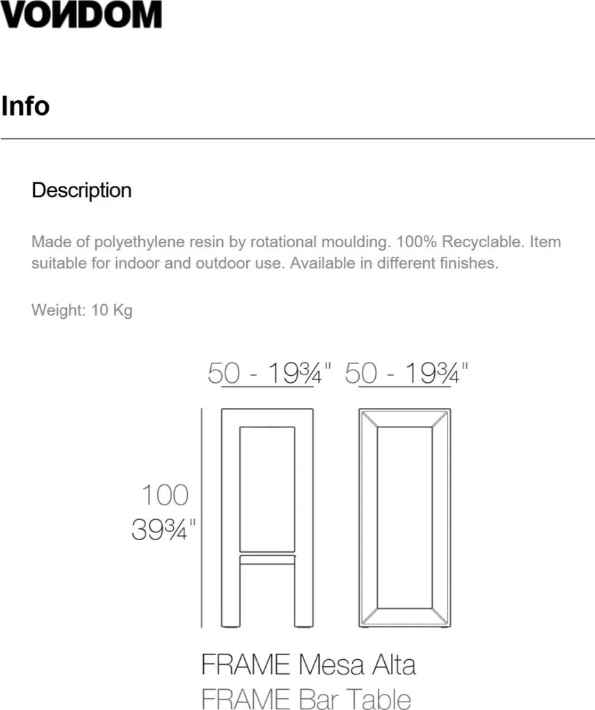 Masa de bar exterior / interior design modern premium FRAME BAR TABLE 54075 Vondom