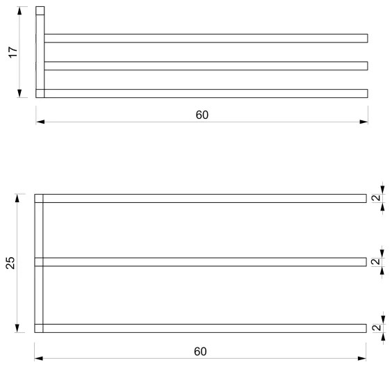 Suport de perete pentru prosoape 25x60 cm negru