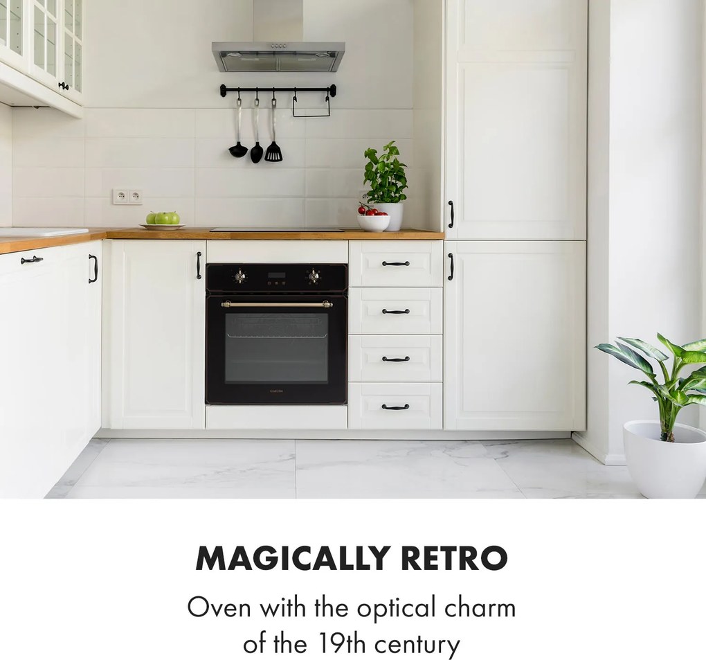 Klarstein Elizabeth, cuptor încorporat, design retro, 6 funcții, 50 - 250 ° C, negru