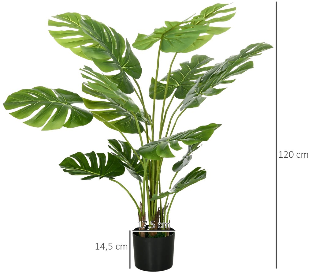 HOMCOM Plantă Artificială Realistică Monstera Deliciosa, 1 Ghiveci Suplimentar și Pământ de Ciment, 17,5 cm x 17,5 cm x 120 cm, Verde | Aosom Romania