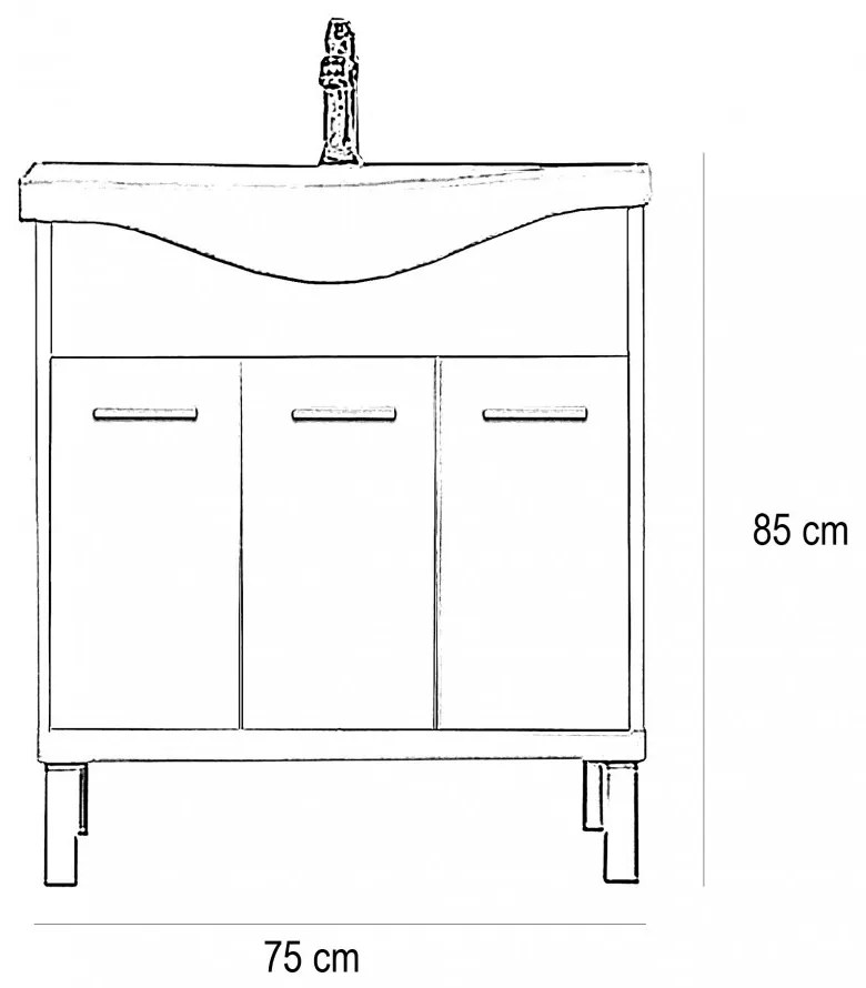 Dulap inferior Nerva 75 cm cu lavoar, ulm Rauna