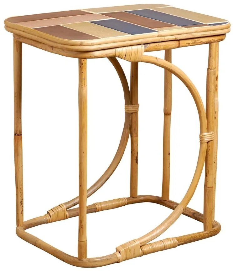 Masuta laterala din rattan, cu placi ceramice multicolore , "Villa"