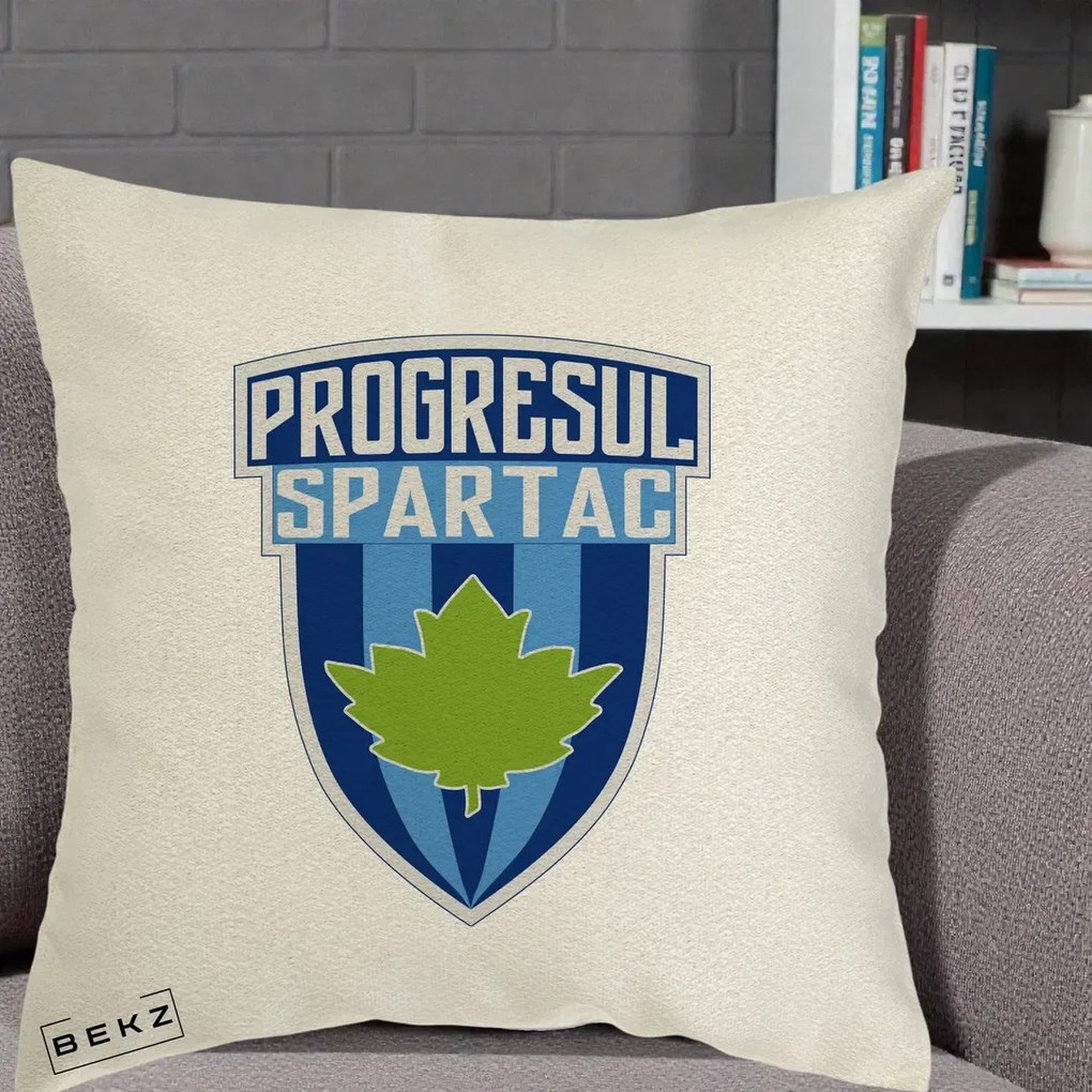 Perna Personalizata Progresul Spartac Fotbal, 40x40 cm, Ecru, Husa Detasabila, Perna Inclusa, BEKZ®