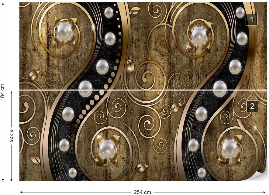 GLIX Fototapet - Luxury Ornamental Design Pearls Gold Vliesová tapeta  - 254x184 cm