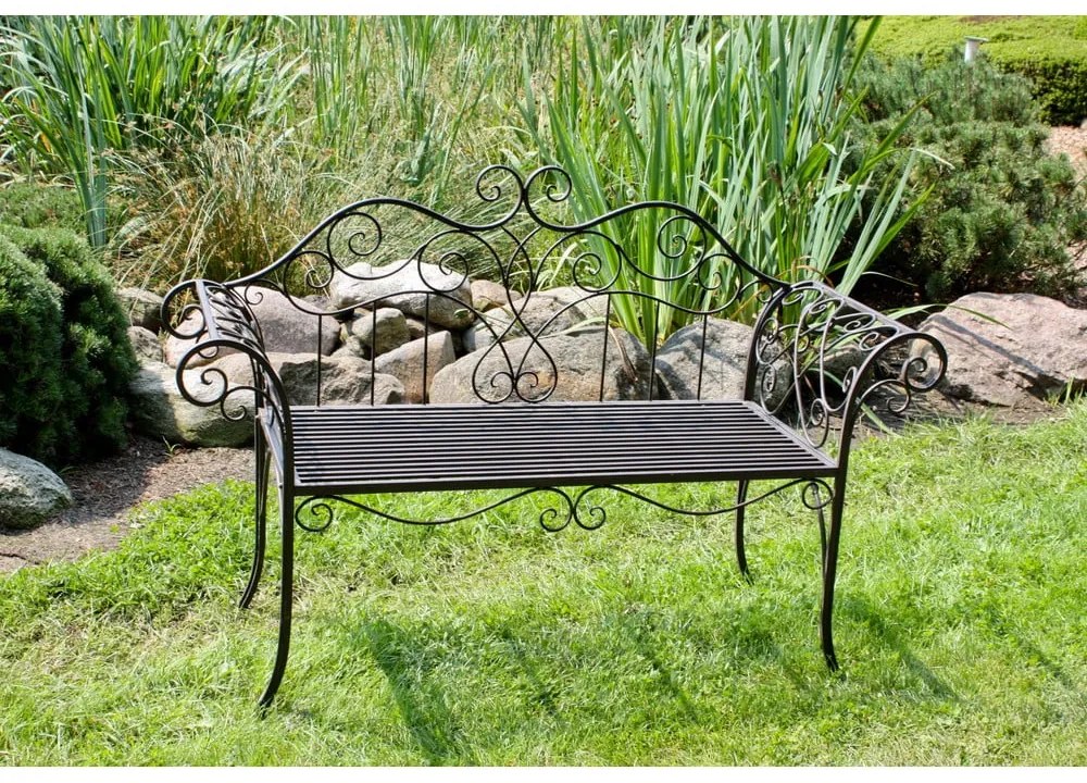 Bancă de grădină neagră/maro închis din metal Selene – Garden Pleasure
