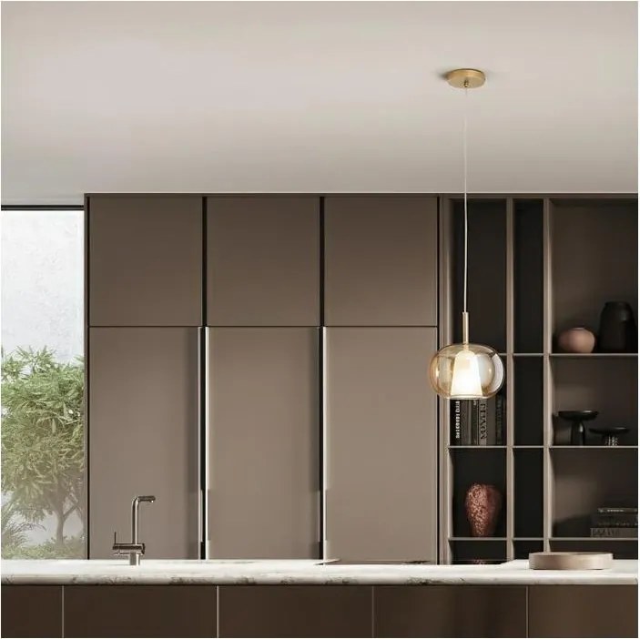 Ondaluce - Lustra suspendată pe cablu THELMA, 2xE27/15W/230V, Ø 25 cm, auriu/bej fumuriu