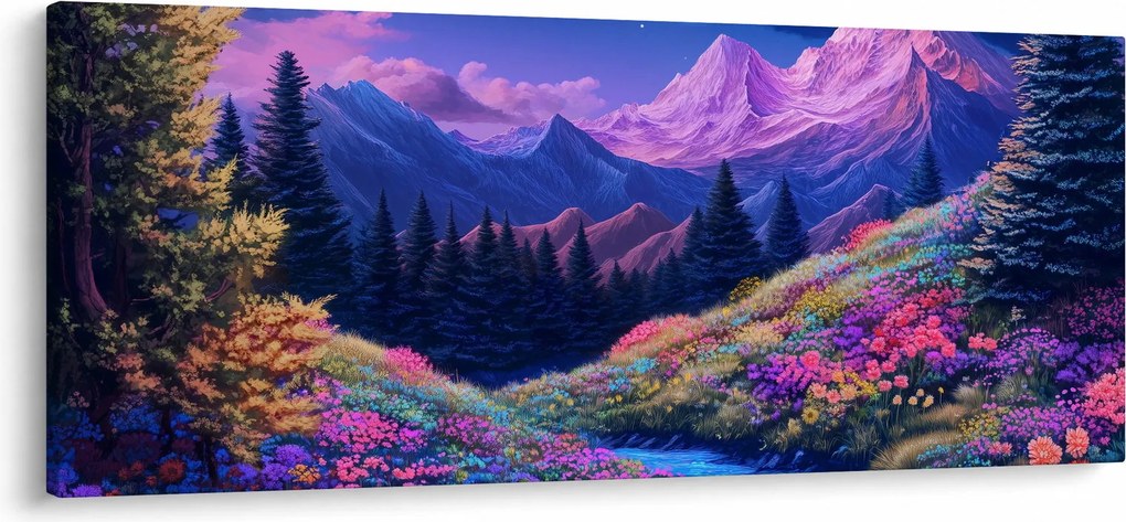 Tablou - Peisaj violet la lună plină (120x50 cm)