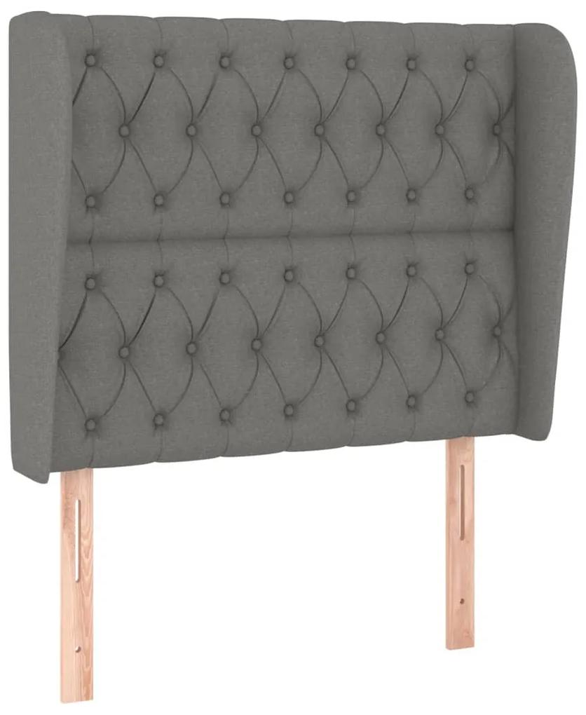 Pat box spring cu saltea, gri inchis, 90x190 cm, textil Morke gra, 90 x 190 cm, Design cu nasturi