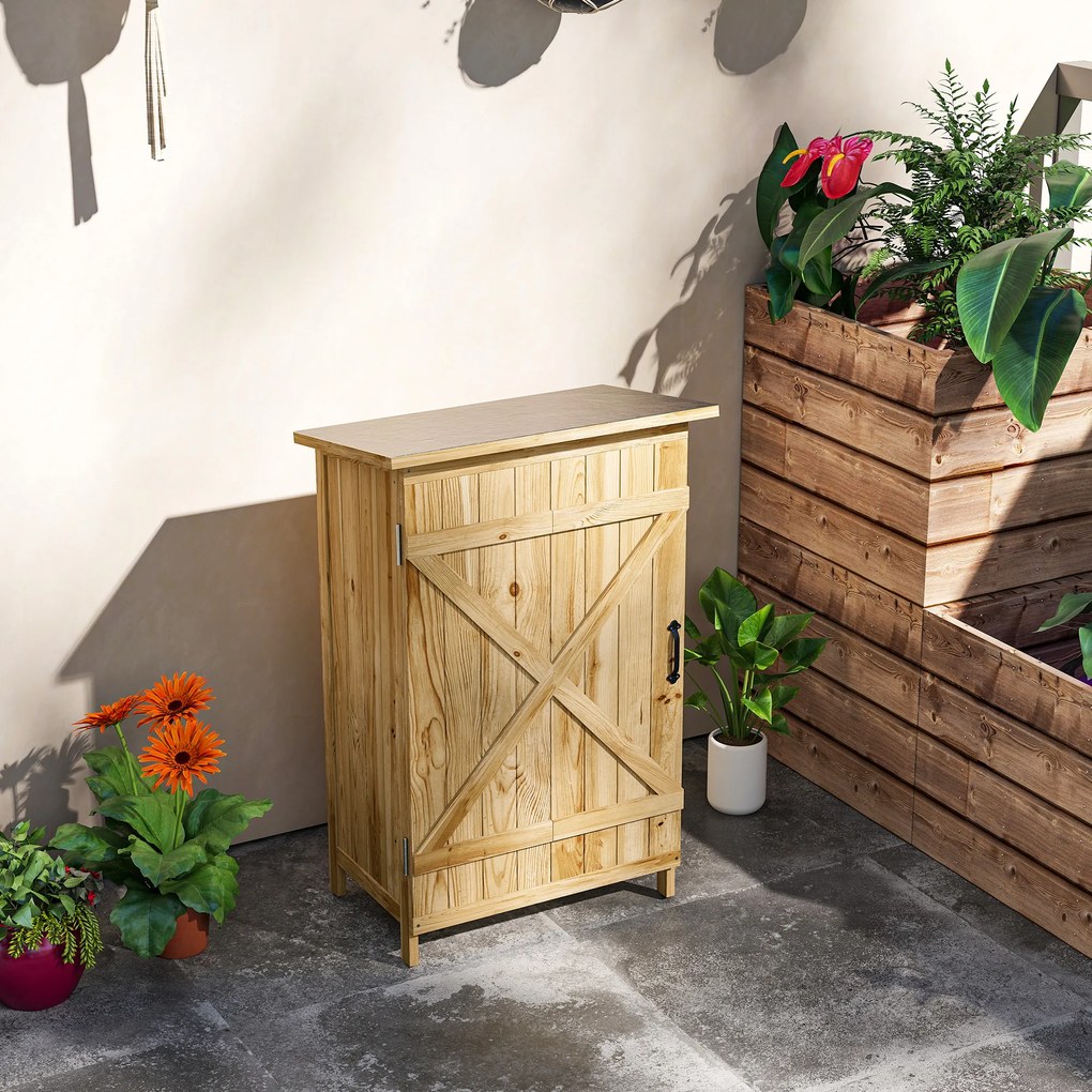 Outsunny Depozit de Grădină din Lemn 63,5x40x90 cm Dulap pentru Depozitarea Uneltelor cu 2 Rafturi și Ușă Natural | Aosom Romania