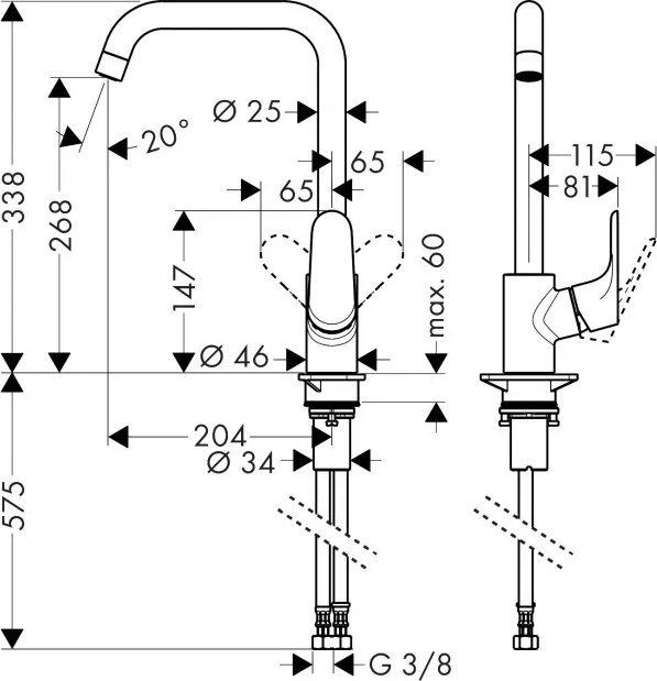 Baterie bucatarie cu pipa rotativa, Hansgrohe Focus M41, otel inoxidabil, 31820800