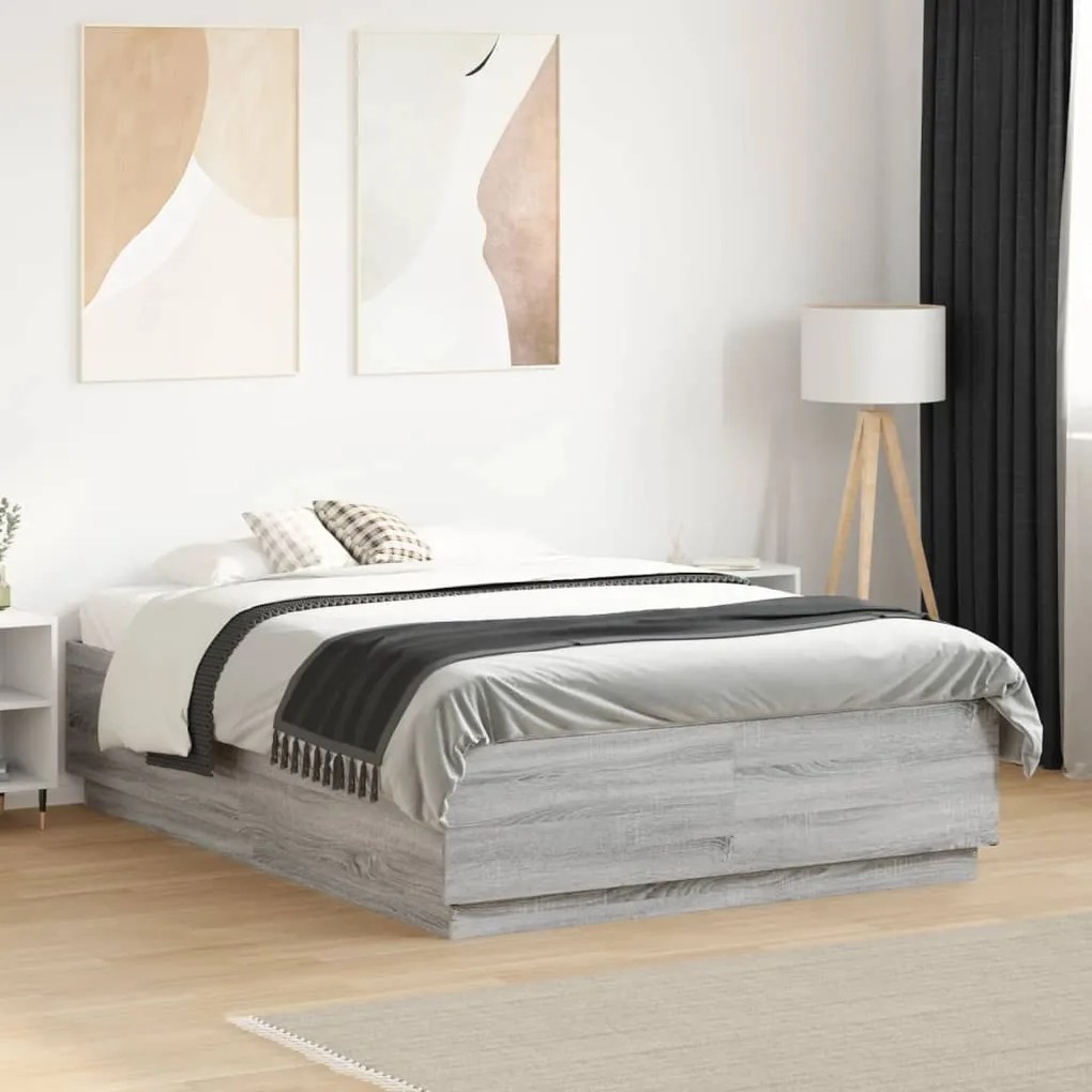 vidaXL Cadru de pat, gri sonoma, 140x190 cm, lemn prelucrat