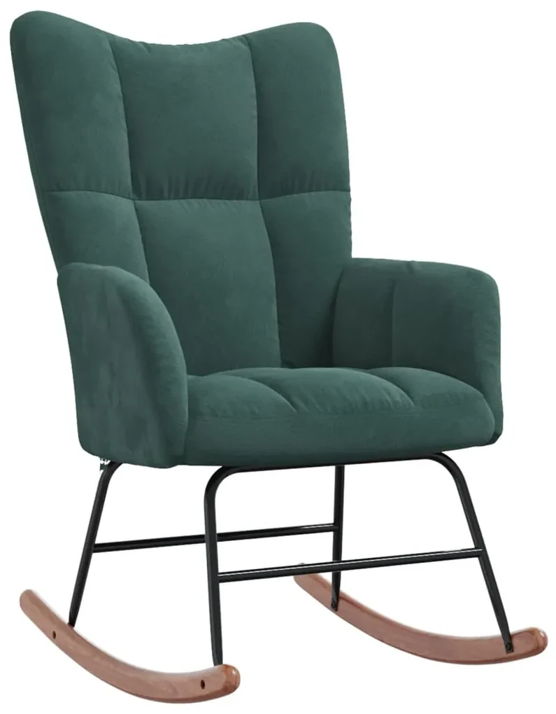 328141 vidaXL Scaun balansoar, verde închis, catifea