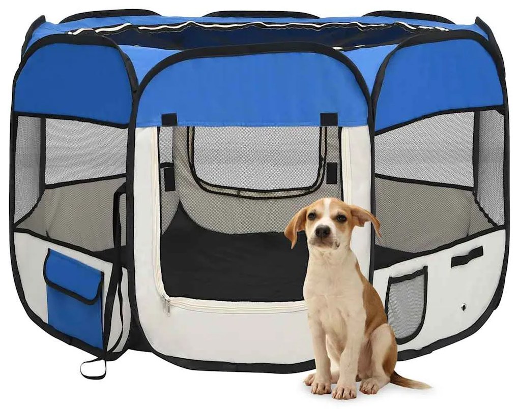 vidaXL Țarc joacă pliabil câini cu sac transport albastru 90x90x58 cm