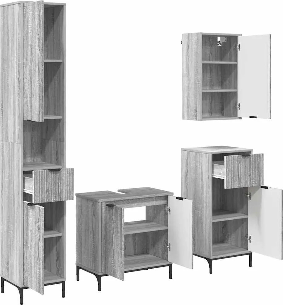 vidaXL Set de mobilier pentru baie Gri Sonoma Lemn de inginerie, Metal