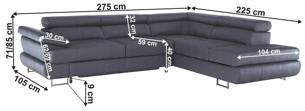 Set canapea cu spaţiu de depozitare, gri, dreapta, BUTON R