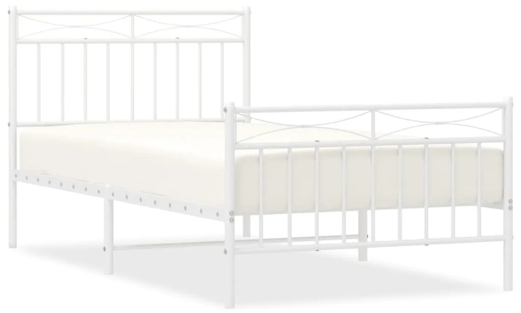 373752 vidaXL Cadru de pat metalic cu tăblie de cap/picioare, alb, 100x190 cm
