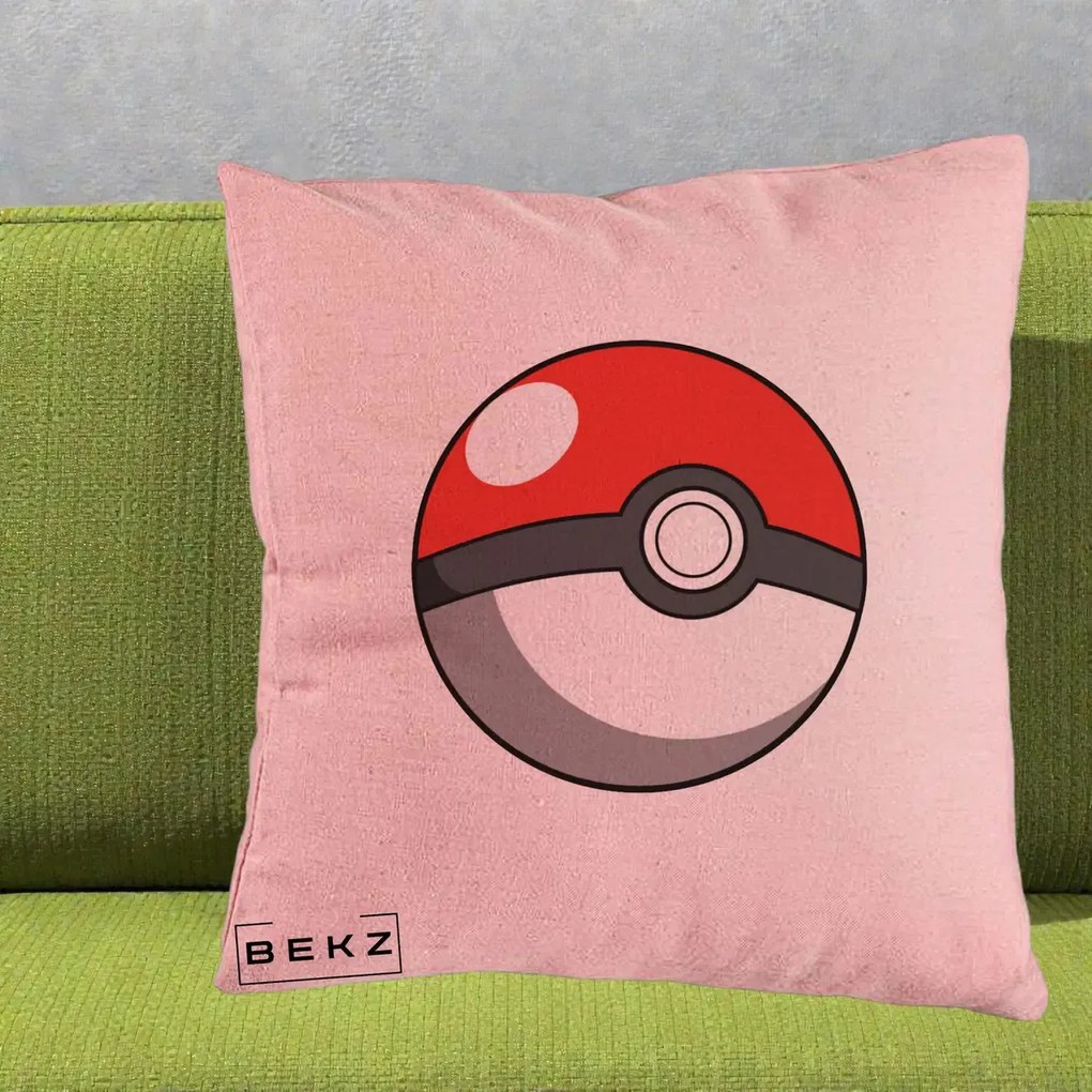 Perna Personalizata Pokeball Rosie, 40x40 cm, Roz, Husa Detasabila, Perna Inclusa, BEKZ®