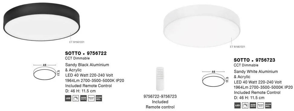 Plafoniera LED dimabila cu telecomanda SOTTO neagra