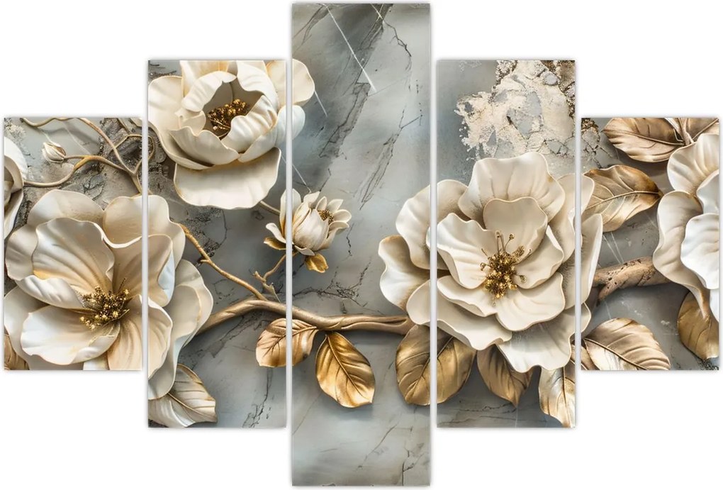 Tablou - Marmură de fundal cu flori (150x105 cm)