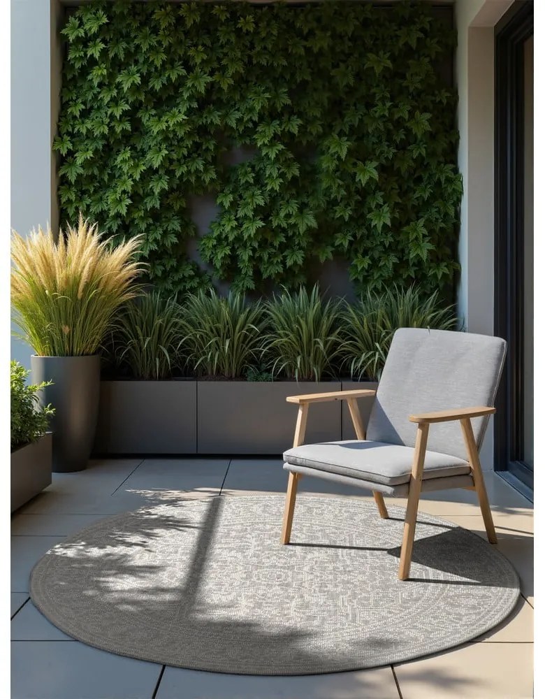 Covor pentru exterior și interior gri/fildeș rotund ø 160 cm Duet Kona – NORTHRUGS