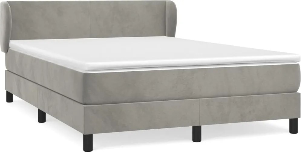 vidaXL Pat box spring cu saltea, gri deschis, 140x200 cm, catifea
