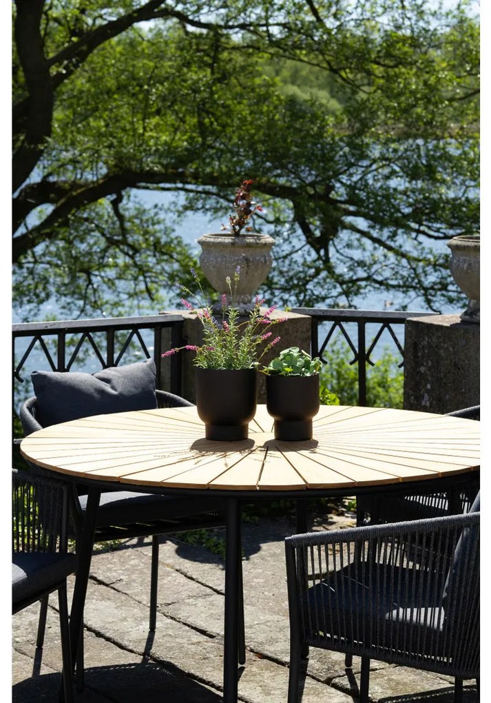 Masă de grădină Cleveland, tec, naturală, cu picioare negre 130x74 cm