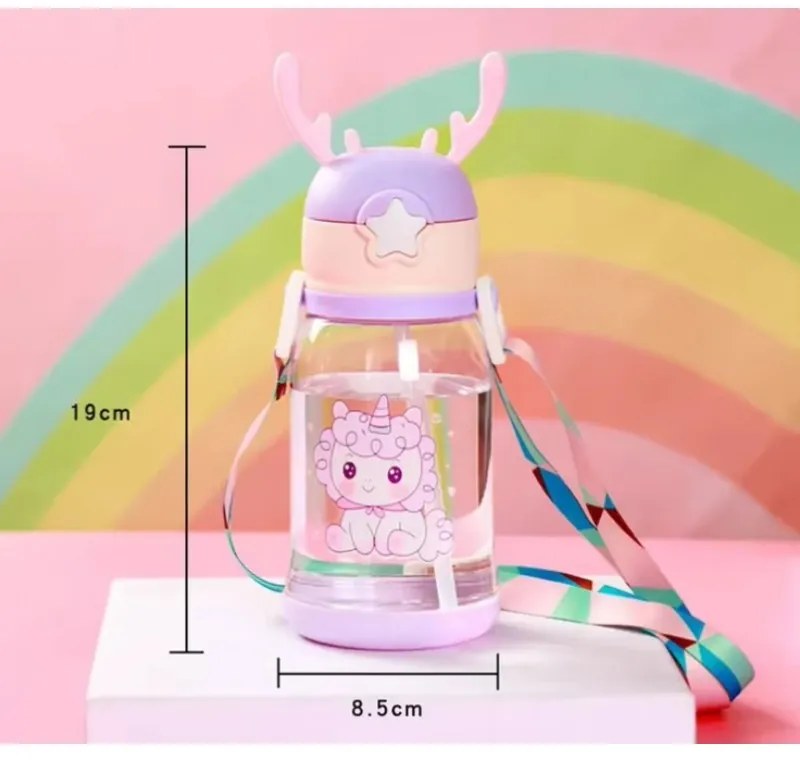 Sticla pentru copii din plastic cu pai UNICORN 600 ml