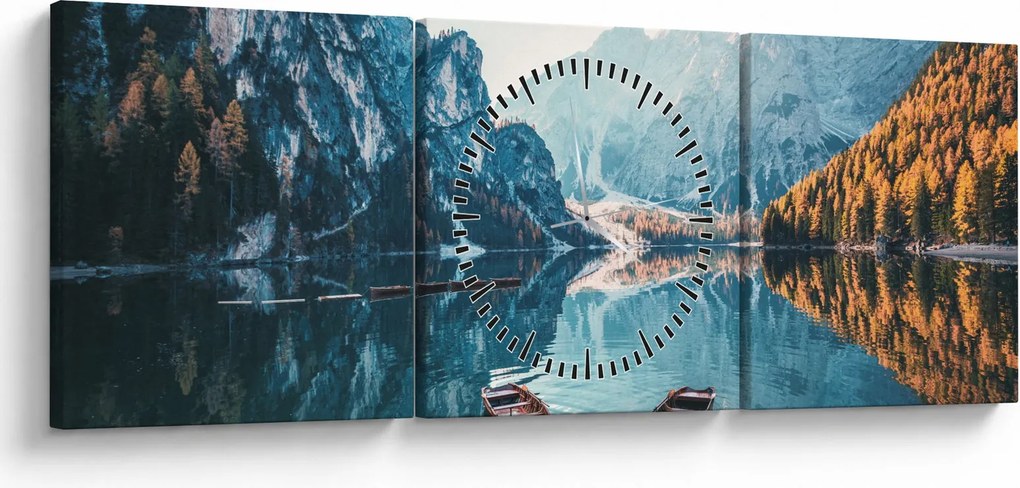 Tablou - Bărci pe Lacul Braies (cu ceas) (90x30 cm)